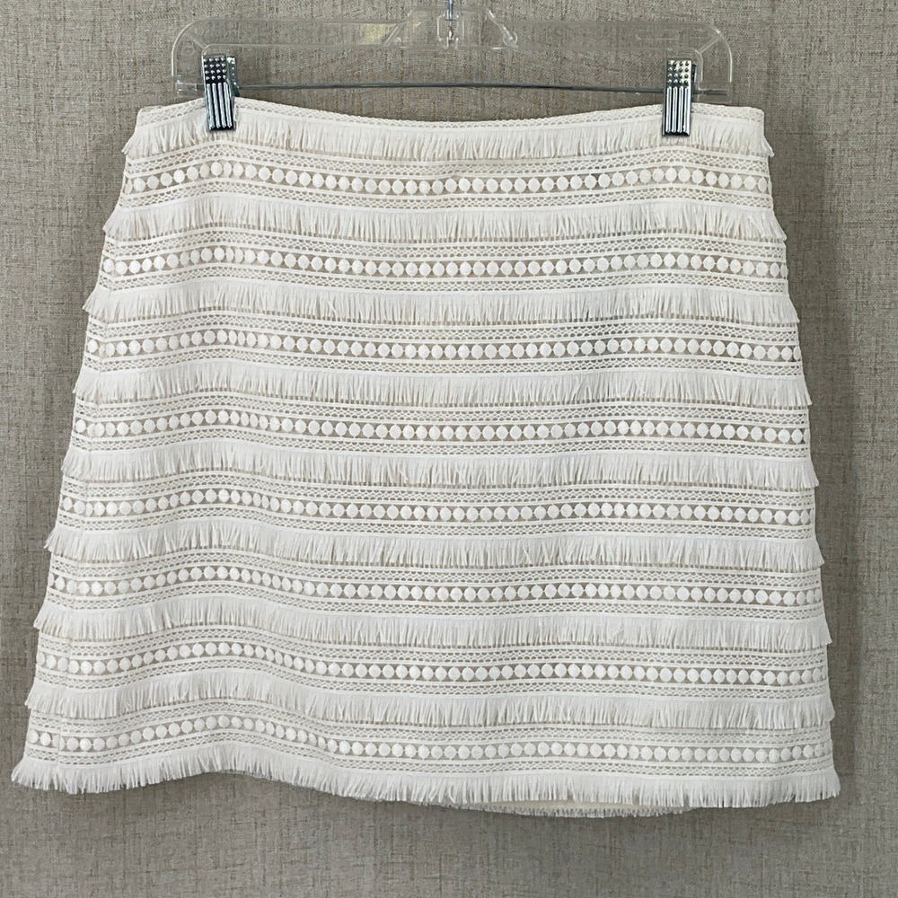 J.Crew Skirt Women 10 Cream Ivory Tiered Fringe Boho Classic Mini Western NEW